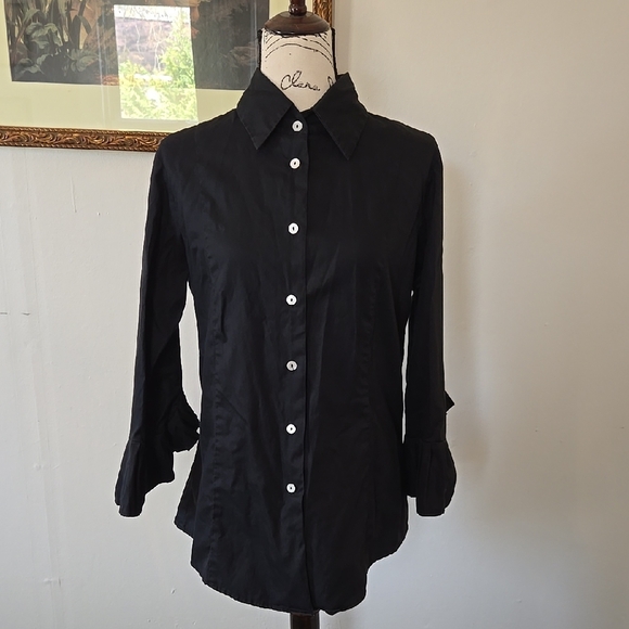 Alicia Bell Tops - Black Button-Up Shirt with Ruffle Sleeves